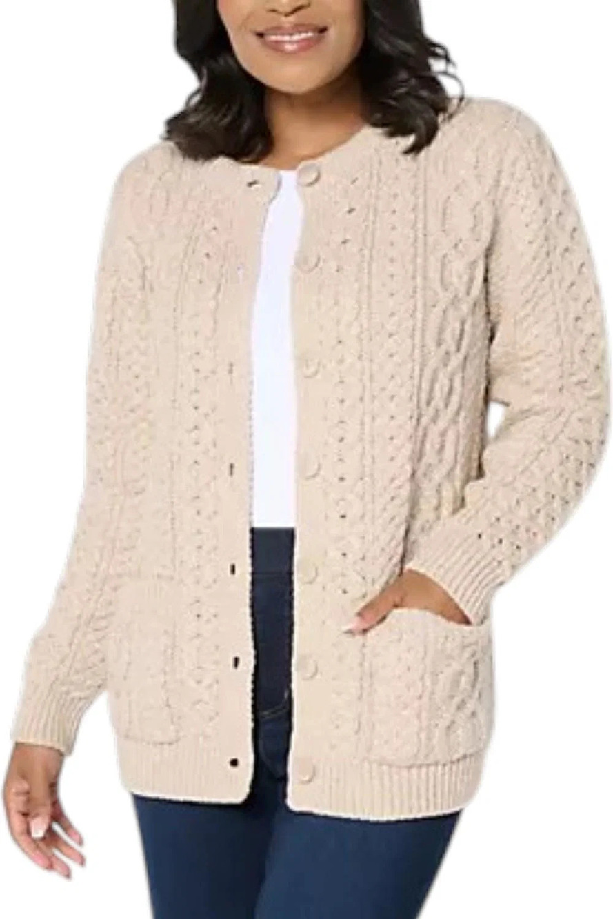 Aran Craft Women's V-Neck Button Front Sweater Cardigan Parsnip - Regular